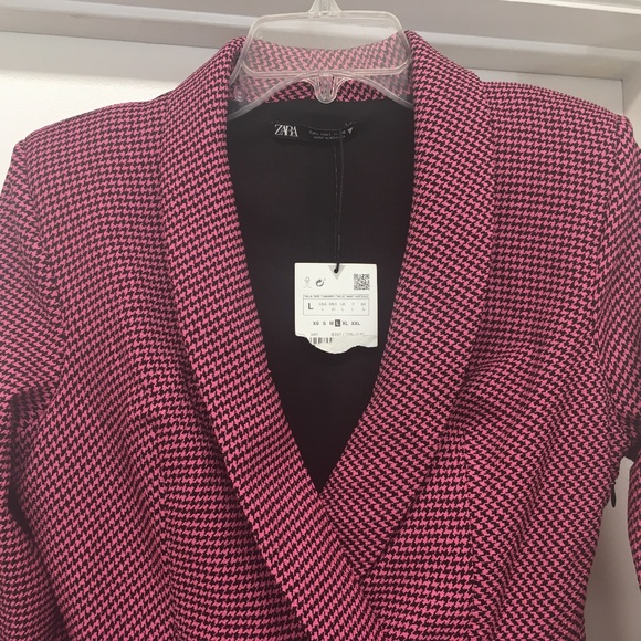 NWT Zara Pink Black Houndstooth Blazer Dress Bloggers Fav - Picture 4 of 12